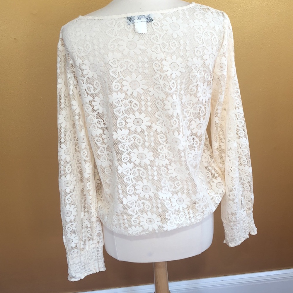 Venus Ivory Lace floral Bohemian Blouse w/elastic waist & cuffs Size Extra Large - Picture 4 of 13